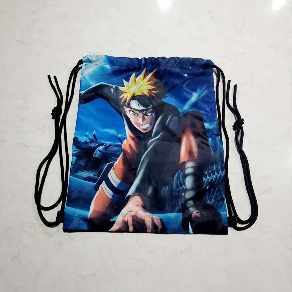 Naruto Drawstring Book Bag Tote With Zipper Pocket Anime Boruto Japan NWOT